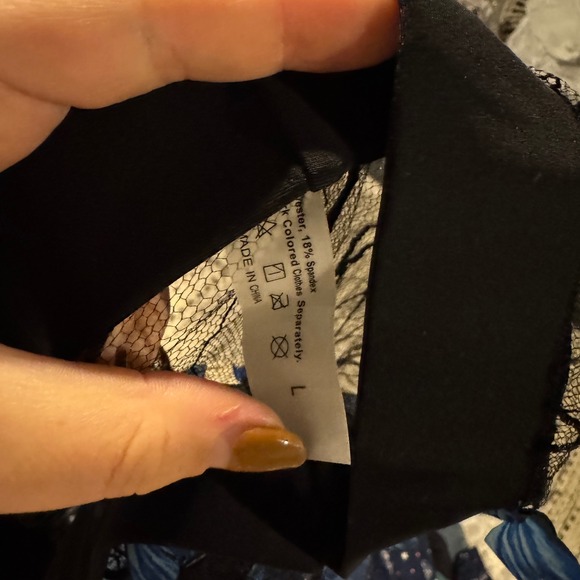 Elegant Black Sheer Pants with Blue Floral Accents - Picture 2 of 4